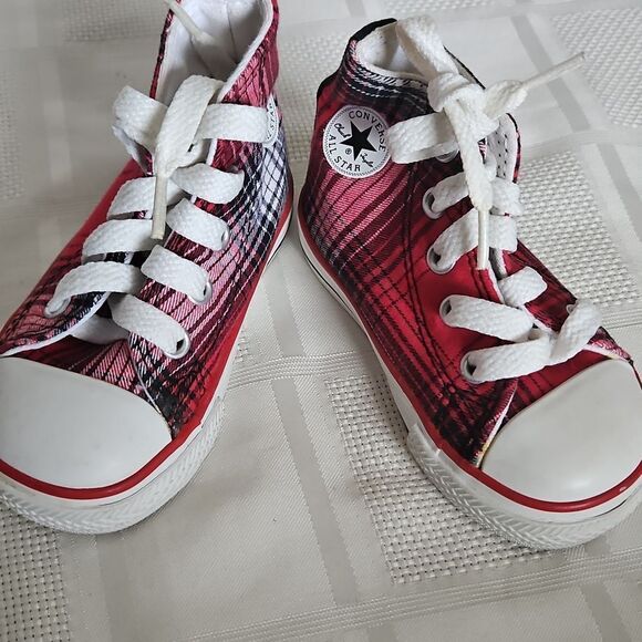 Converse Kids' All-Star Red Plaid High-Top Sneakers - Picture 13 of 16